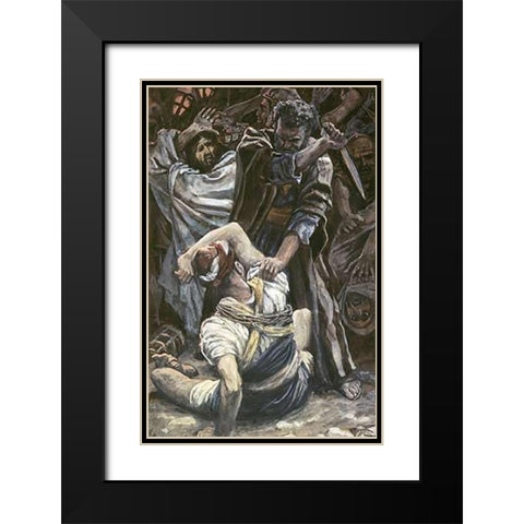 Peter Smites Off The Ear of Malchus Black Modern Wood Framed Art Print with Double Matting by Tissot, James
