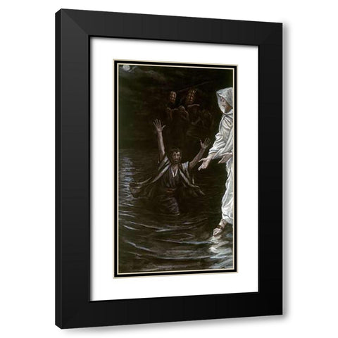Peter Walks On The Sea Black Modern Wood Framed Art Print with Double Matting by Tissot, James