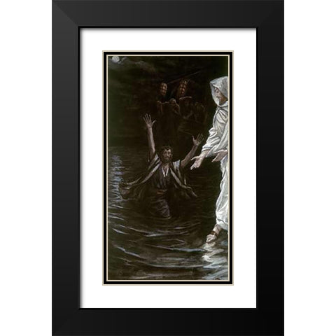 Peter Walks On The Sea Black Modern Wood Framed Art Print with Double Matting by Tissot, James