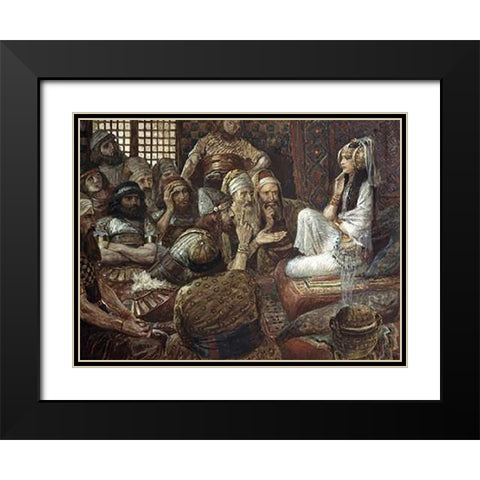 Philistines Visit Delilah Black Modern Wood Framed Art Print with Double Matting by Tissot, James