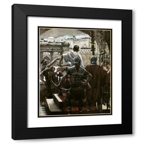 Pilate Washes His Hands Black Modern Wood Framed Art Print with Double Matting by Tissot, James Jacques