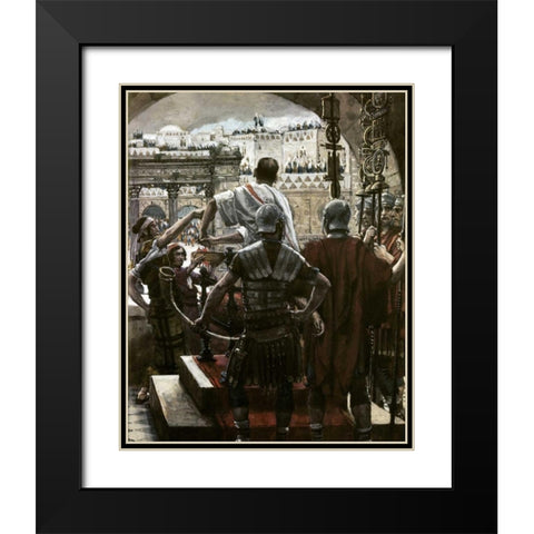 Pilate Washes His Hands Black Modern Wood Framed Art Print with Double Matting by Tissot, James Jacques