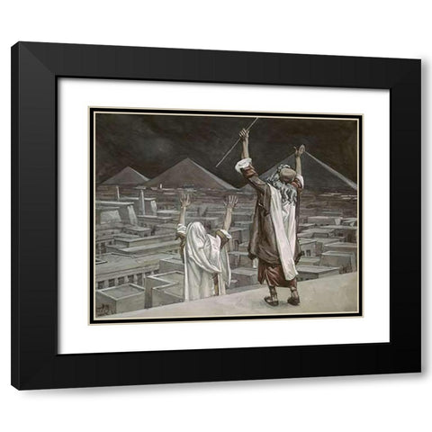 Plague of Locusts Black Modern Wood Framed Art Print with Double Matting by Tissot, James
