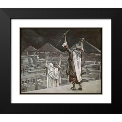 Plague of Locusts Black Modern Wood Framed Art Print with Double Matting by Tissot, James