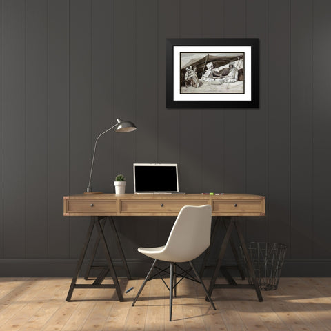 Rachel and Leah Black Modern Wood Framed Art Print with Double Matting by Tissot, James