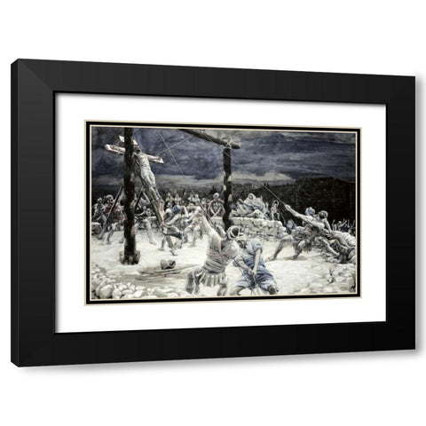 Raising of The Cross Black Modern Wood Framed Art Print with Double Matting by Tissot, James Jacques