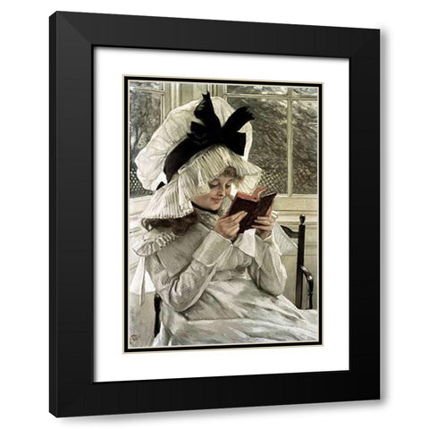 Reading a Book Black Modern Wood Framed Art Print with Double Matting by Tissot, James