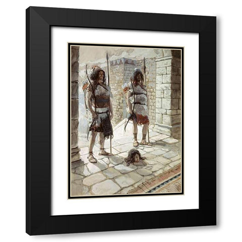 Reehab and Baanah Bring The Head of Ish-Bosheth Black Modern Wood Framed Art Print with Double Matting by Tissot, James