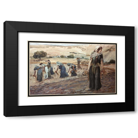 Ruth Gleaning Black Modern Wood Framed Art Print with Double Matting by Tissot, James Jacques