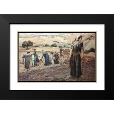 Ruth Gleaning Black Modern Wood Framed Art Print with Double Matting by Tissot, James Jacques