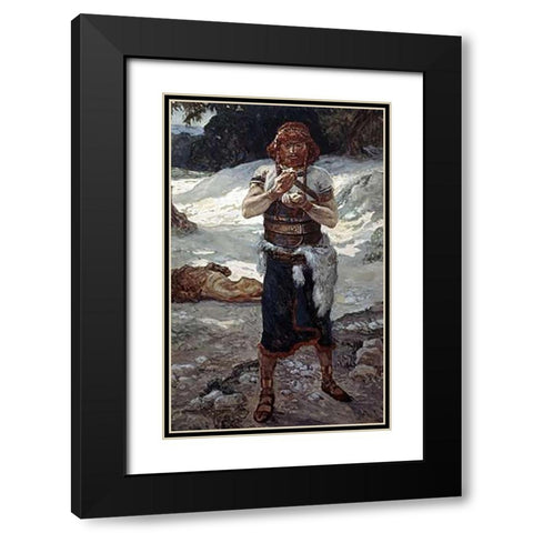 Samson Eats The Honey Black Modern Wood Framed Art Print with Double Matting by Tissot, James