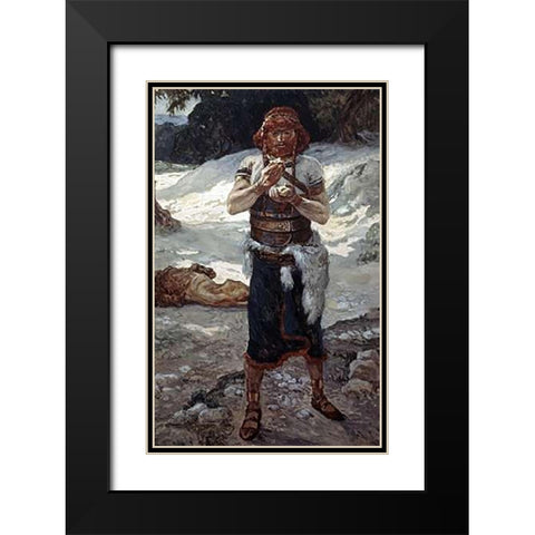 Samson Eats The Honey Black Modern Wood Framed Art Print with Double Matting by Tissot, James