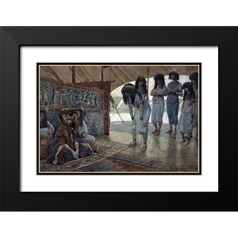 Sarah (Sarai) Is Taken To Pharaohs Palace Black Modern Wood Framed Art Print with Double Matting by Tissot, James