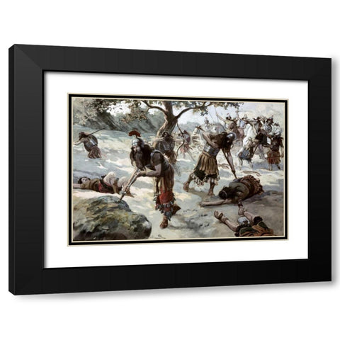 Saul Falls Upon His Sword Black Modern Wood Framed Art Print with Double Matting by Tissot, James Jacques