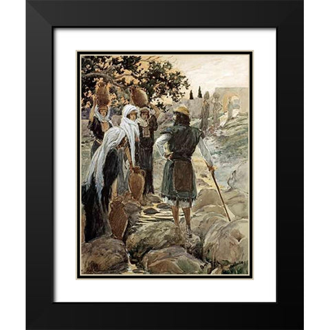 Saul Questions The Young Maidens Black Modern Wood Framed Art Print with Double Matting by Tissot, James