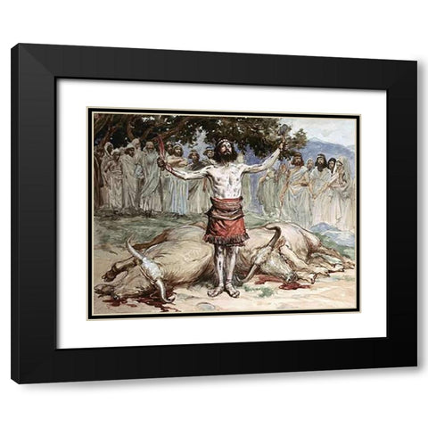 Saul Sacrifices The Oxen Black Modern Wood Framed Art Print with Double Matting by Tissot, James
