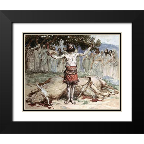 Saul Sacrifices The Oxen Black Modern Wood Framed Art Print with Double Matting by Tissot, James