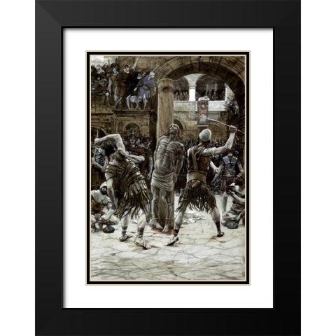 Scourging of The Face Black Modern Wood Framed Art Print with Double Matting by Tissot, James Jacques