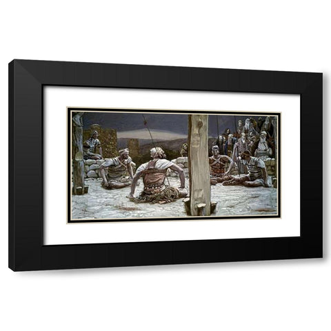 Sitting Down They Watched Him There Black Modern Wood Framed Art Print with Double Matting by Tissot, James