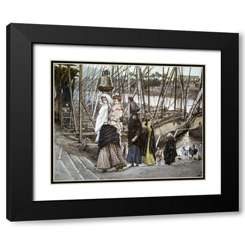 Sojourn In Egypt Black Modern Wood Framed Art Print with Double Matting by Tissot, James