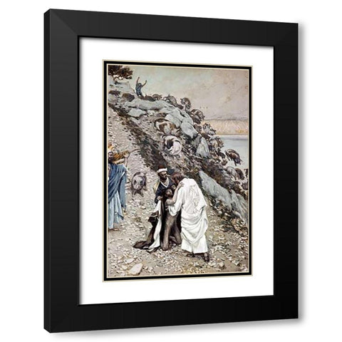 Swine Driven Into The Sea Black Modern Wood Framed Art Print with Double Matting by Tissot, James