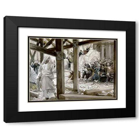 They Cast Stones at Him Black Modern Wood Framed Art Print with Double Matting by Tissot, James