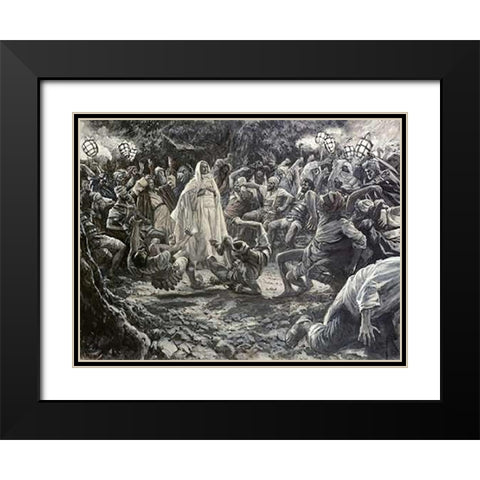 They Went Backward and Fell To The Ground Black Modern Wood Framed Art Print with Double Matting by Tissot, James