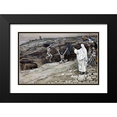 Two Men Vintagesessed With Devils Black Modern Wood Framed Art Print with Double Matting by Tissot, James