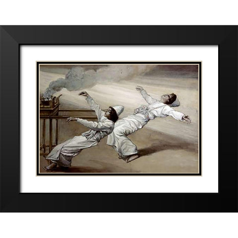 Two Priests Are Destroyed Black Modern Wood Framed Art Print with Double Matting by Tissot, James