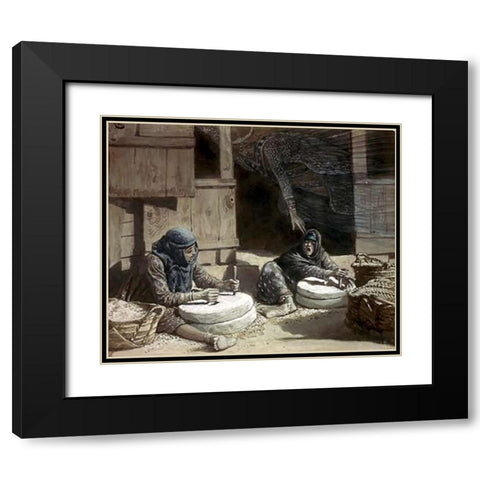 Two Women at The Mill Black Modern Wood Framed Art Print with Double Matting by Tissot, James