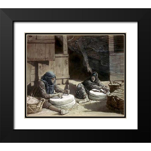 Two Women at The Mill Black Modern Wood Framed Art Print with Double Matting by Tissot, James