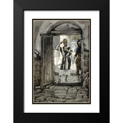 When Ye Come Into a House Salute It Black Modern Wood Framed Art Print with Double Matting by Tissot, James Jacques