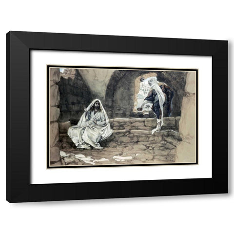 Woman of Samaria at The Well Black Modern Wood Framed Art Print with Double Matting by Tissot, James Jacques