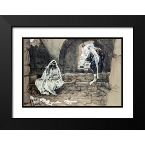 Woman of Samaria at The Well Black Modern Wood Framed Art Print with Double Matting by Tissot, James Jacques