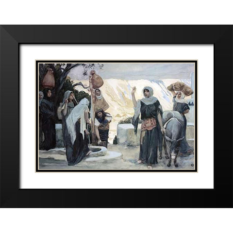 Women at The Well Black Modern Wood Framed Art Print with Double Matting by Tissot, James