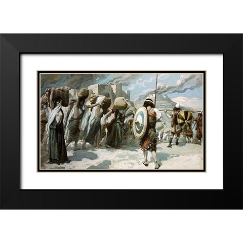 Women of The Midian Led Captive By The Hebrews Black Modern Wood Framed Art Print with Double Matting by Tissot, James