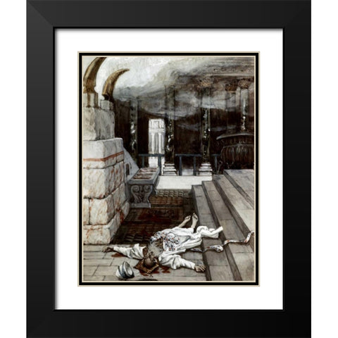 Zacharias Killed Between The Temple and The Altar Black Modern Wood Framed Art Print with Double Matting by Tissot, James Jacques
