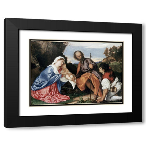 Holy Family Black Modern Wood Framed Art Print with Double Matting by Titian