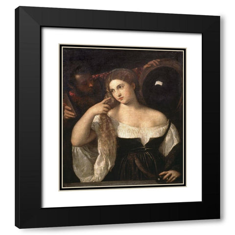 Portrait of a Woman at Her Toilette Black Modern Wood Framed Art Print with Double Matting by Titian