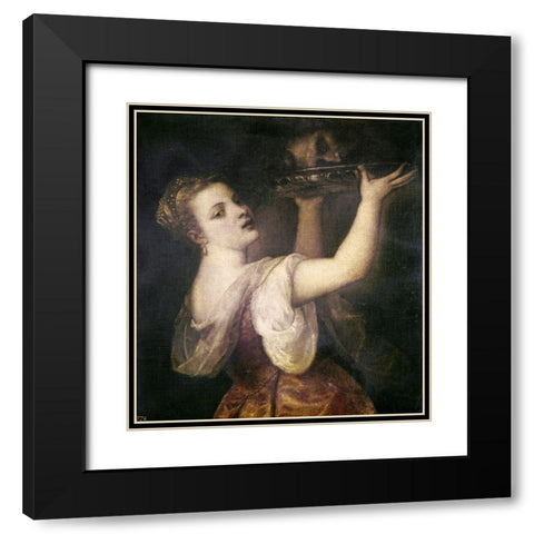 Salome With The Head of John The Baptist Black Modern Wood Framed Art Print with Double Matting by Titian