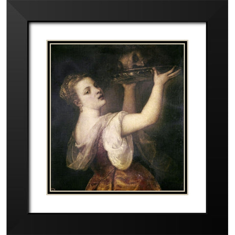 Salome With The Head of John The Baptist Black Modern Wood Framed Art Print with Double Matting by Titian