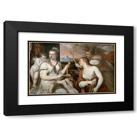 Venus Blindfolding Cupid Black Modern Wood Framed Art Print with Double Matting by Titian
