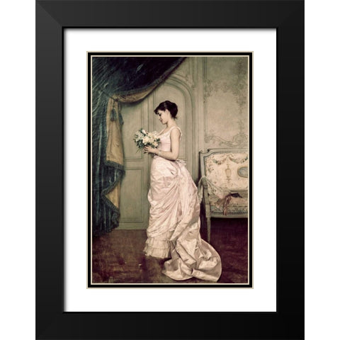 You Are My Valentine, Love Letter With Roses Black Modern Wood Framed Art Print with Double Matting by Toulmouche, Auguste