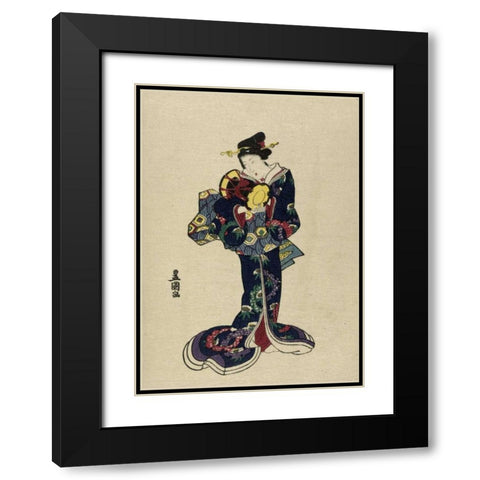 Kotsuzumi Black Modern Wood Framed Art Print with Double Matting by Toyokuni, Utagawa