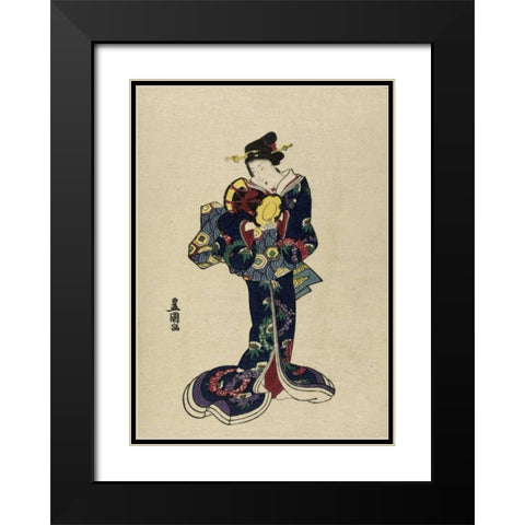 Kotsuzumi Black Modern Wood Framed Art Print with Double Matting by Toyokuni, Utagawa