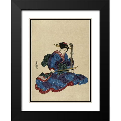 Shamisen I Black Modern Wood Framed Art Print with Double Matting by Toyokuni, Utagawa