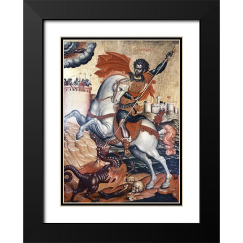 St. George Slaying The Dragon Black Modern Wood Framed Art Print with Double Matting by Tzanes