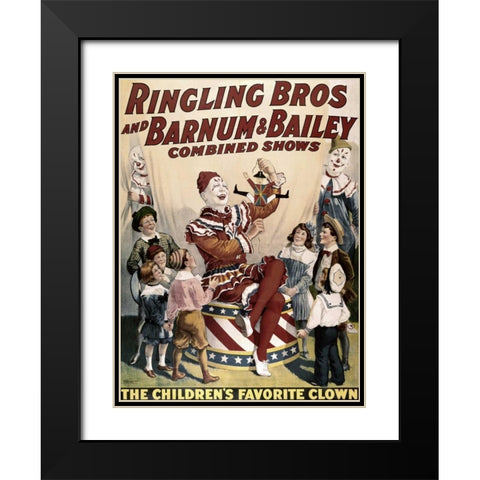 Barnum and Bailey - Childrens Favorite Clown Black Modern Wood Framed Art Print with Double Matting by Unknown