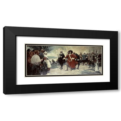 Capt. Philip Carteret Landing In New Jersey Black Modern Wood Framed Art Print with Double Matting by Unknown