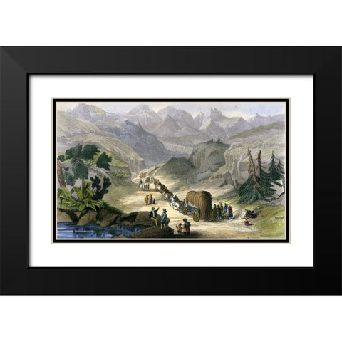 Emigrant Party On The Road To California Black Modern Wood Framed Art Print with Double Matting by Unknown